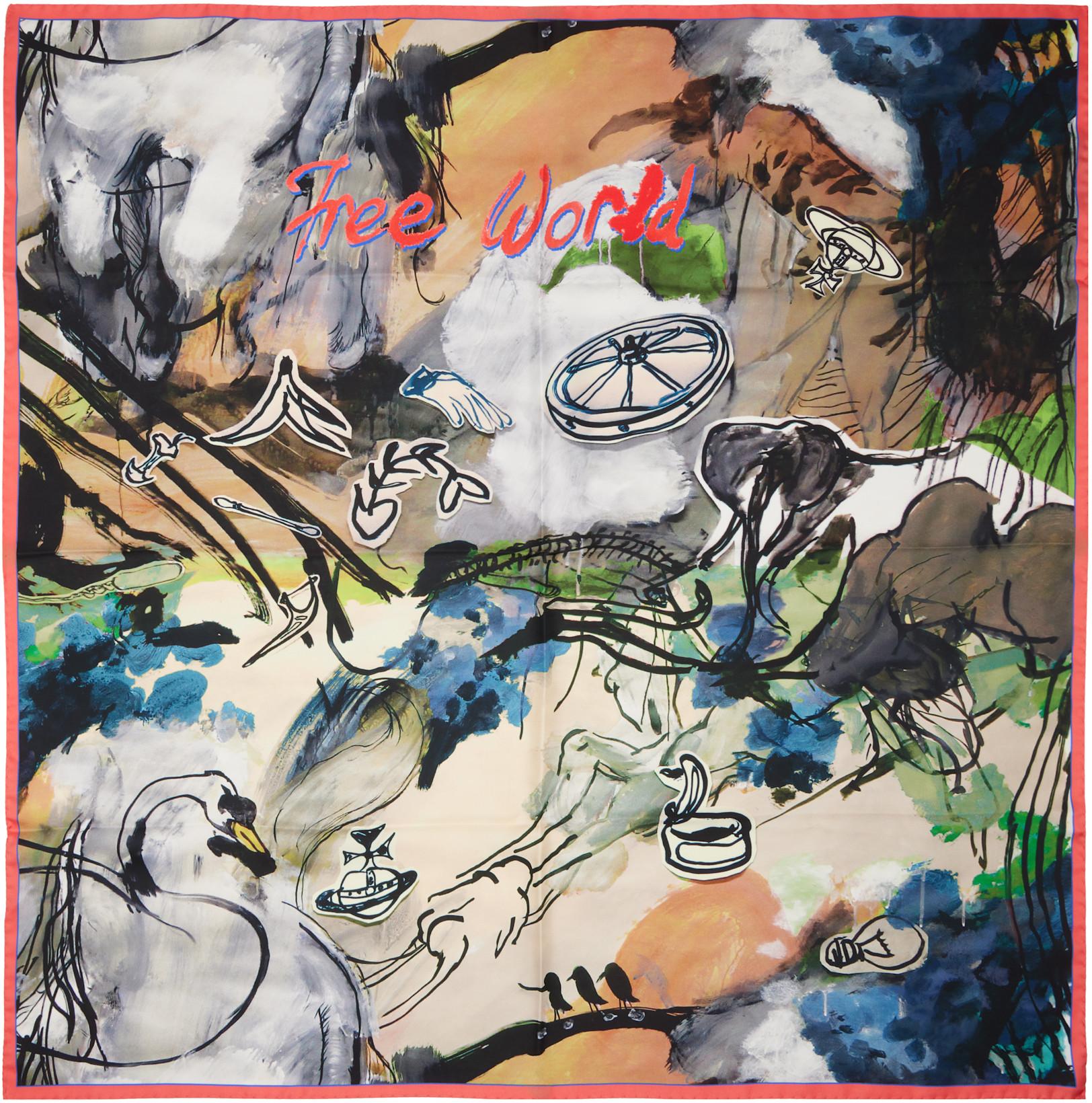Multicolor 'Free World' Square Scarf by VIVIENNE WESTWOOD