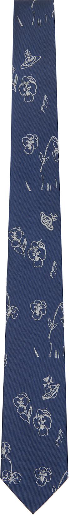 Navy 7cm 'Flower & Orb' Tie by VIVIENNE WESTWOOD