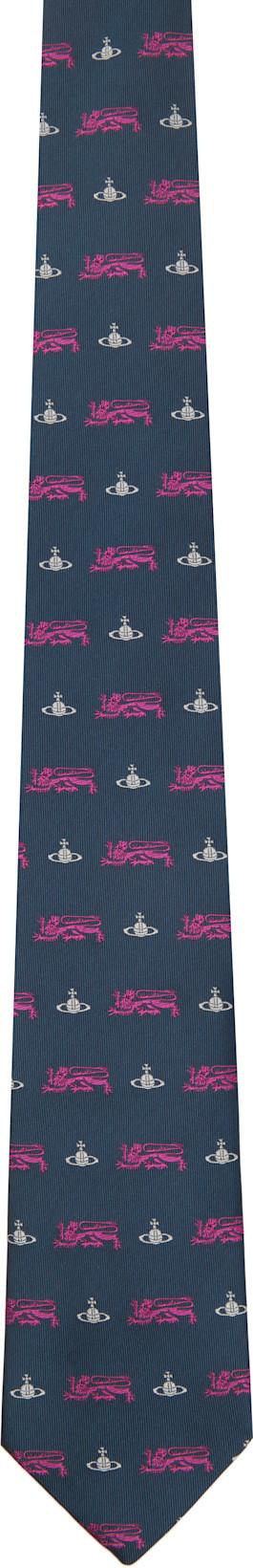 Navy 8.5cm 'Lion' Tie by VIVIENNE WESTWOOD