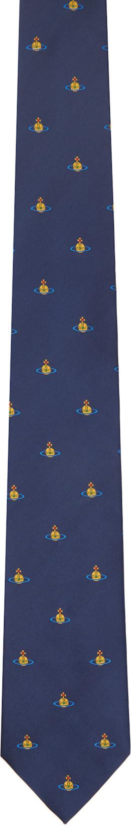Navy 8.5cm Orb Tie by VIVIENNE WESTWOOD