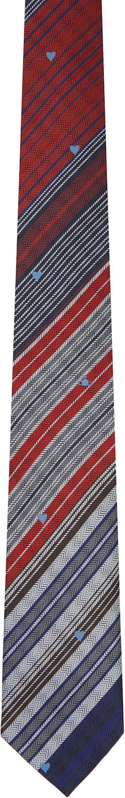 Navy & Red 8.5cm Heart Stripes Tie by VIVIENNE WESTWOOD