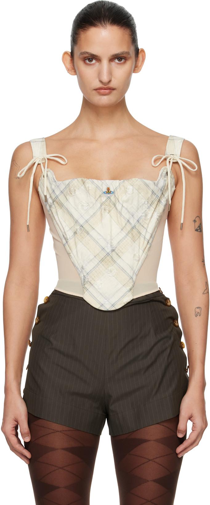 Off-White Glen Check Puppy Corset by VIVIENNE WESTWOOD