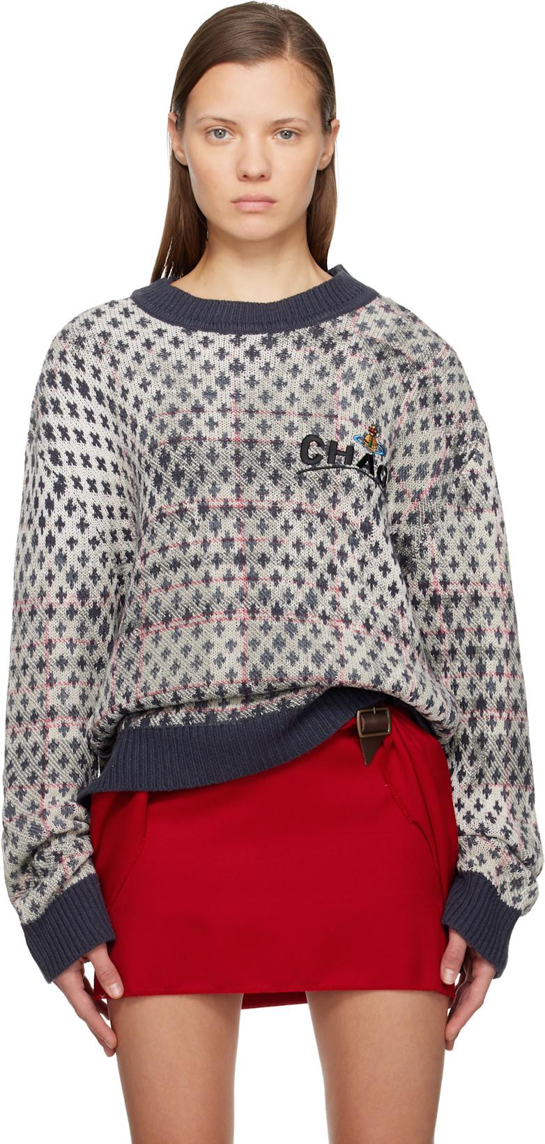 Off-White & Navy Distressed Tartan Sweater by VIVIENNE WESTWOOD Off-White & Navy Distressed Tartan Sweater by VIVIENNE WESTWOOD