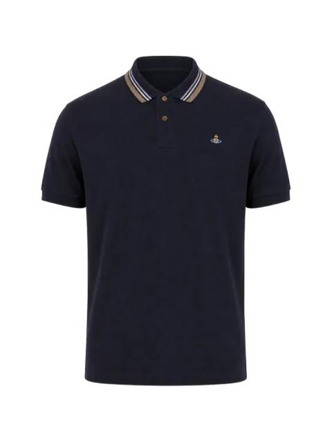 Orb-embroidered striped-collar polo shirt by VIVIENNE WESTWOOD