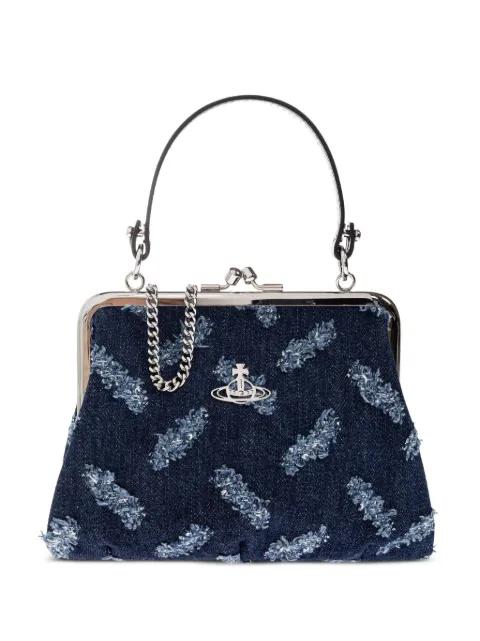 Orb-pattern frayed denim tote bag by VIVIENNE WESTWOOD
