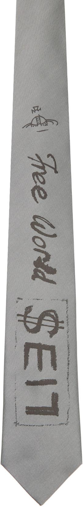 Silver 8.5cm 'Free World' Tie by VIVIENNE WESTWOOD