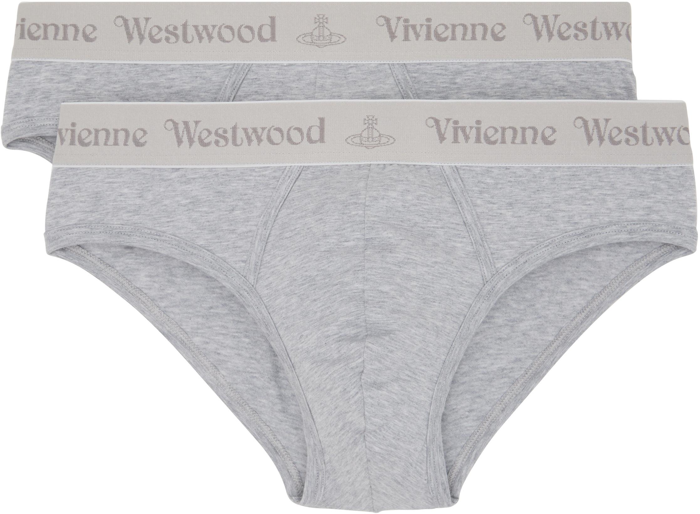 Two-Pack Gray Cotton Briefs by VIVIENNE WESTWOOD