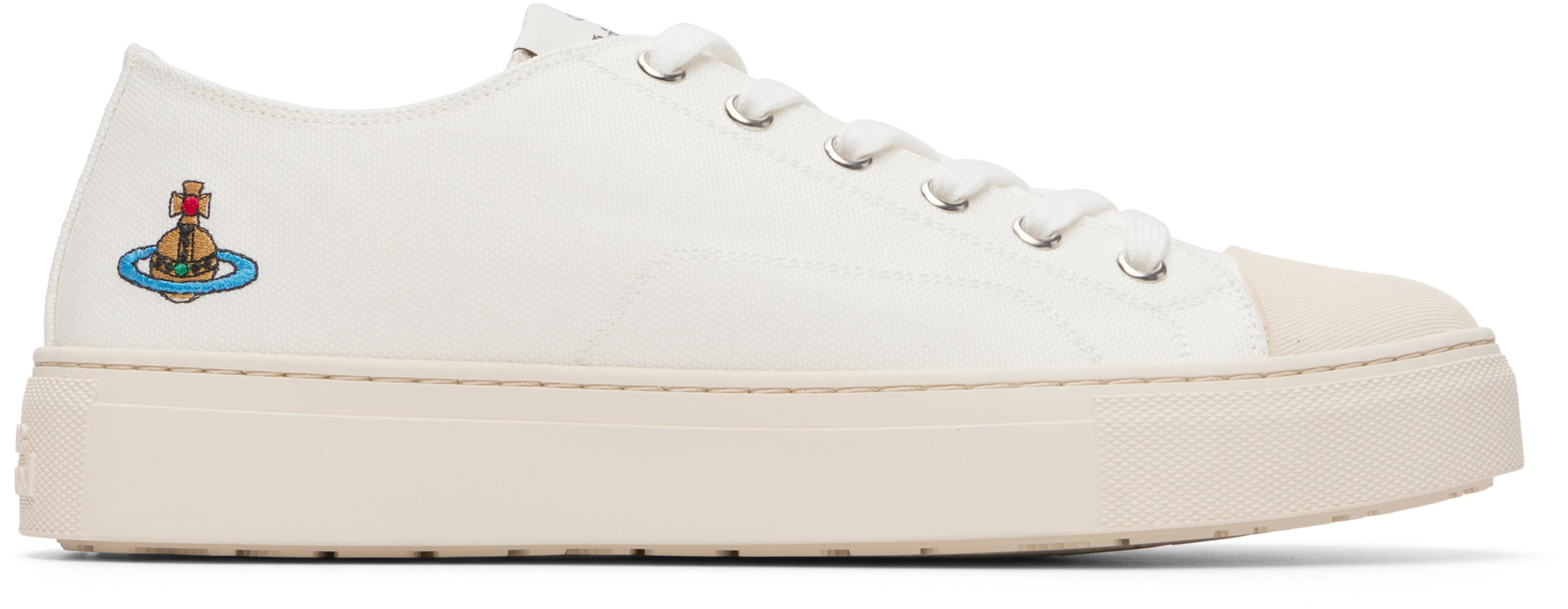 White Low Top Plimsoll Sneakers by VIVIENNE WESTWOOD