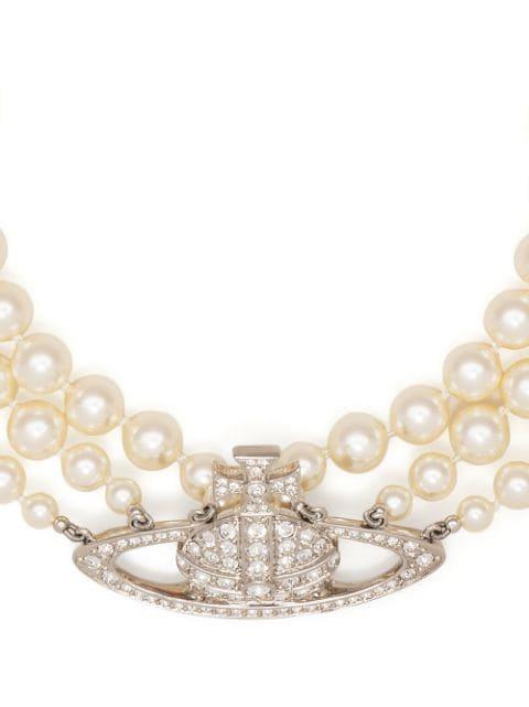 three row pearl bas relief necklace by VIVIENNE WESTWOOD