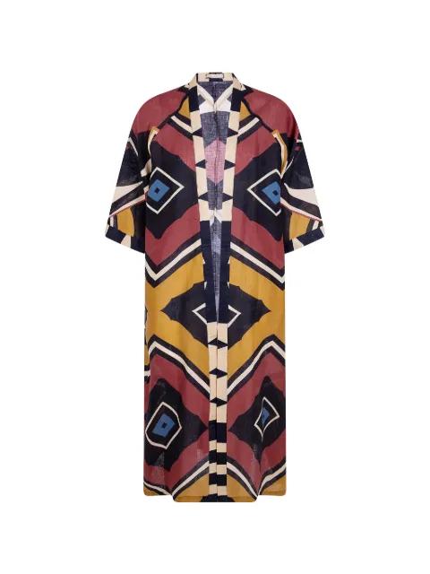 Cardy geometric-print linen kaftan by VOLANTIS