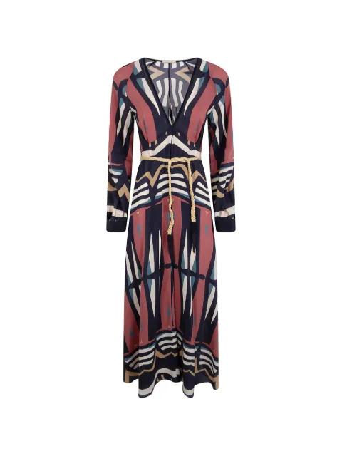 Illumination geometric-print belted silk dress by VOLANTIS