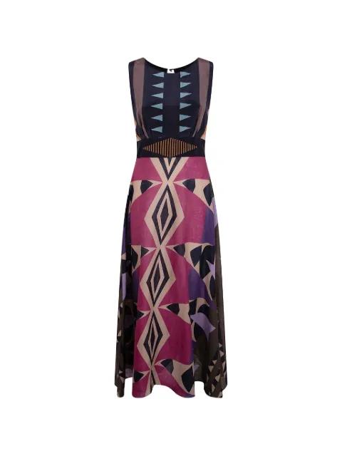 Panther geometric-print sleeveless linen dress by VOLANTIS