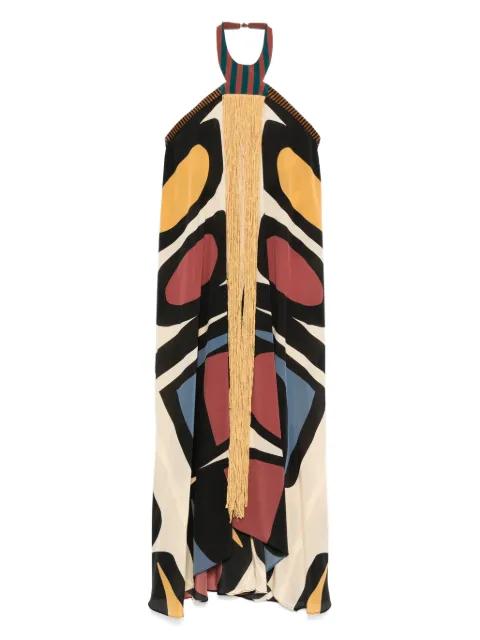 fringe-detail halterneck maxi dress by VOLANTIS