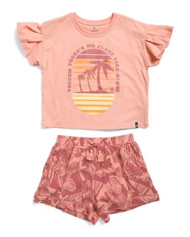 Girls 2pc T-Shirt And Shorts Set | Polyester/Cotton/Viscose by VOLCOM