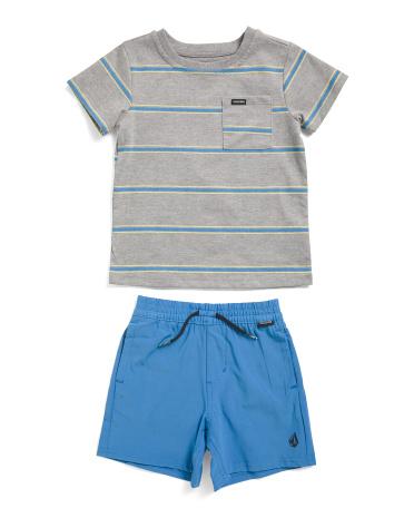 Infant Boys 2pc Striped T-Shirt And Shorts Set | Polyester/Spandex/Cotton by VOLCOM Infant Boys 2pc Striped T-Shirt And Shorts Set | Polyester/Spandex/Cotton by VOLCOM