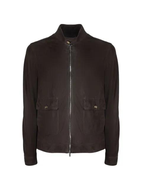 Plutone high-collar suede jacket by VOLFAGLI