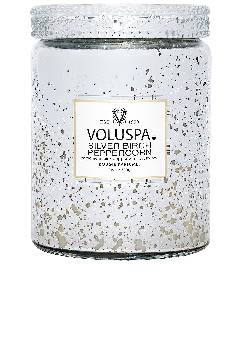Voluspa Silver Birch Peppercorn Large Jar Candle in Metallic Silver by VOLUSPA