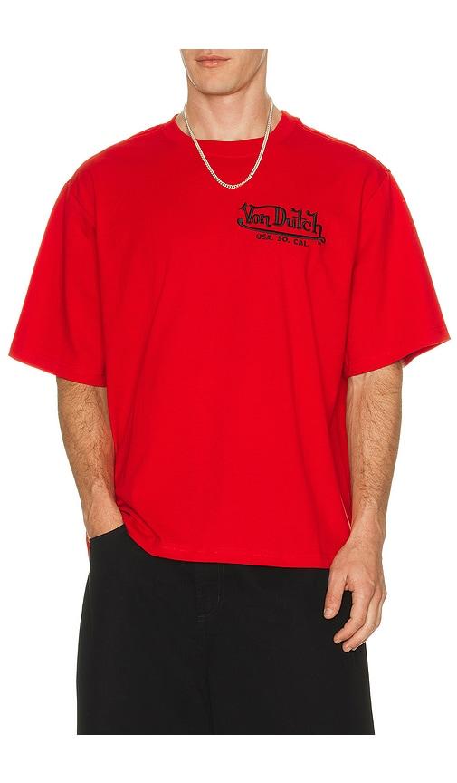 Von Dutch Embroidered Logo Boxy Crop Tee in Red by VON DUTCH