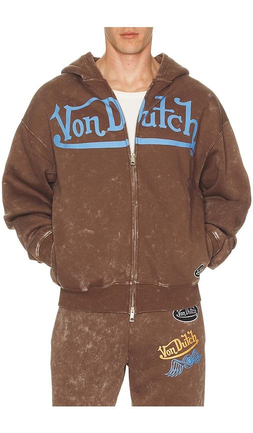 Von Dutch Oversized Washed Zip Hoodie in Brown by VON DUTCH