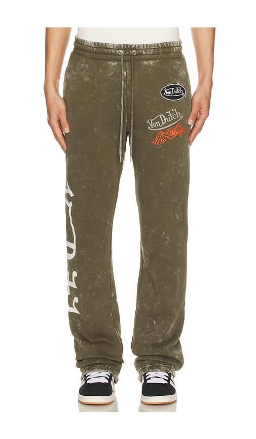 Von Dutch Stacked Flare Leg Joggers in Green by VON DUTCH