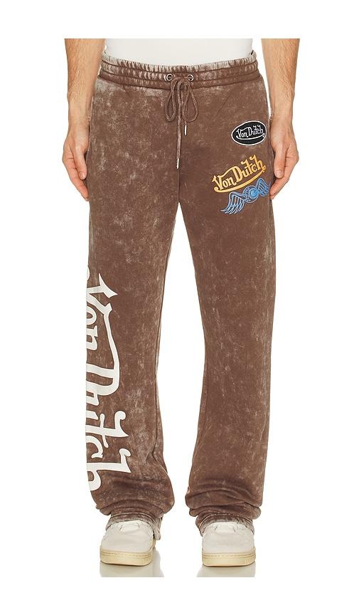 Von Dutch Stacked Flared Leg Jogger in Brown by VON DUTCH