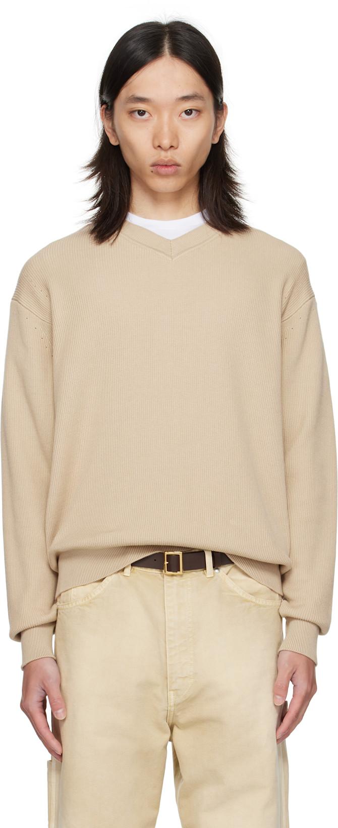 Beige V-Neck Sweater by VOWELS