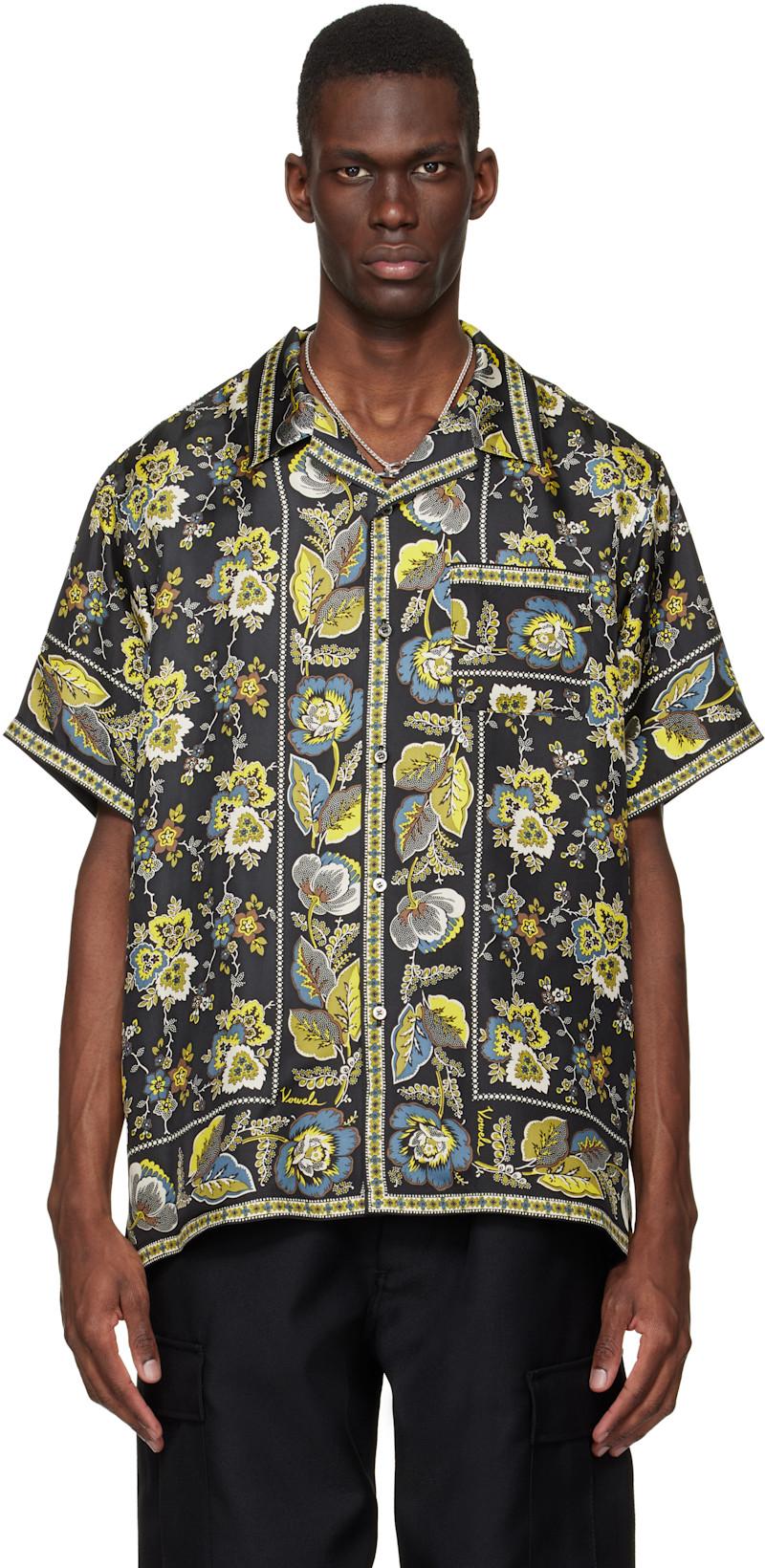 Black Short Sleeve Silk Scarf Shirt by VOWELS