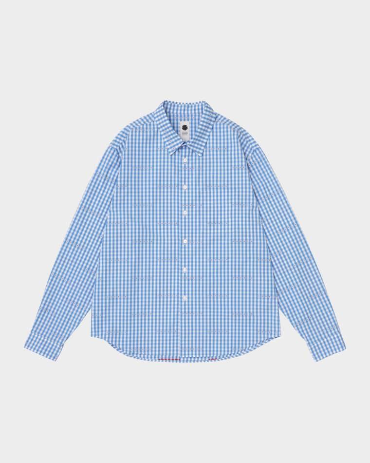 Men's Cotton Gingham Eyelet Button-Down Shirt by VOWELS