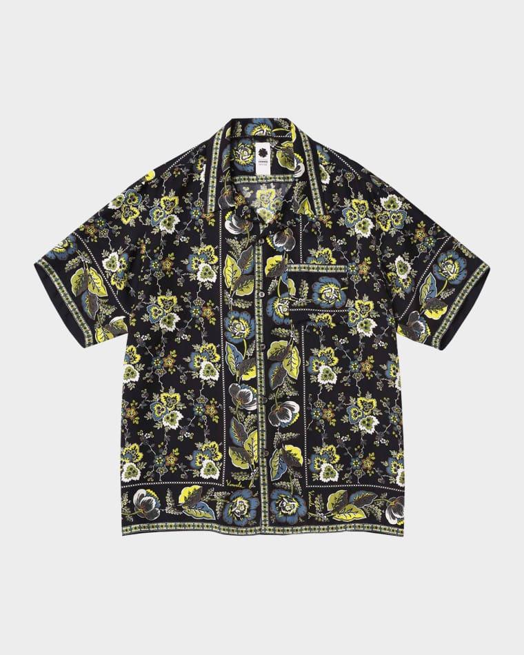 Men's Silk Scarf-Pattern Short-Sleeve Shirt by VOWELS