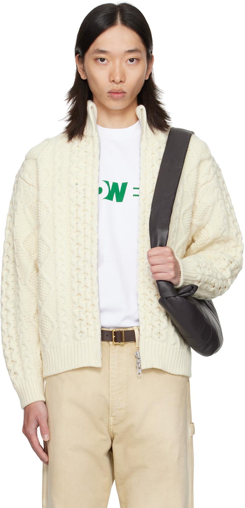 Off-White Cable Knit Zip Up Sweater by VOWELS Off-White Cable Knit Zip Up Sweater by VOWELS