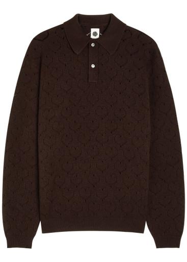 Pointelle-knit wool polo jumper by VOWELS