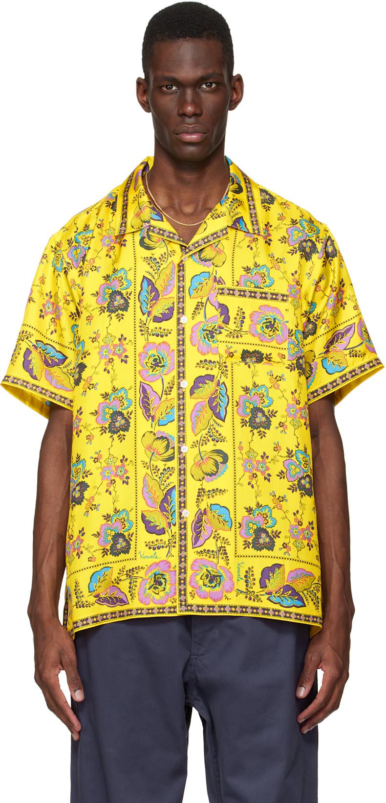 Yellow Short Sleeve Silk Scarf Shirt by VOWELS