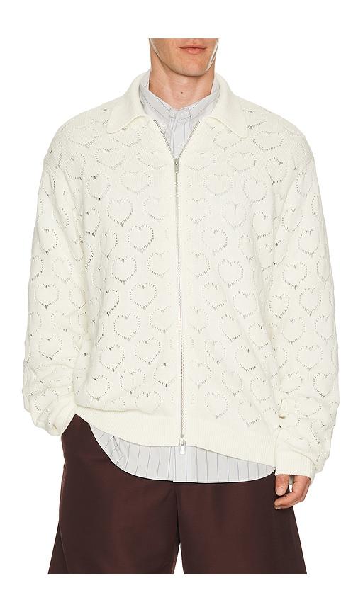 vowels Eyelet Knitted Zip Up in White by VOWELS