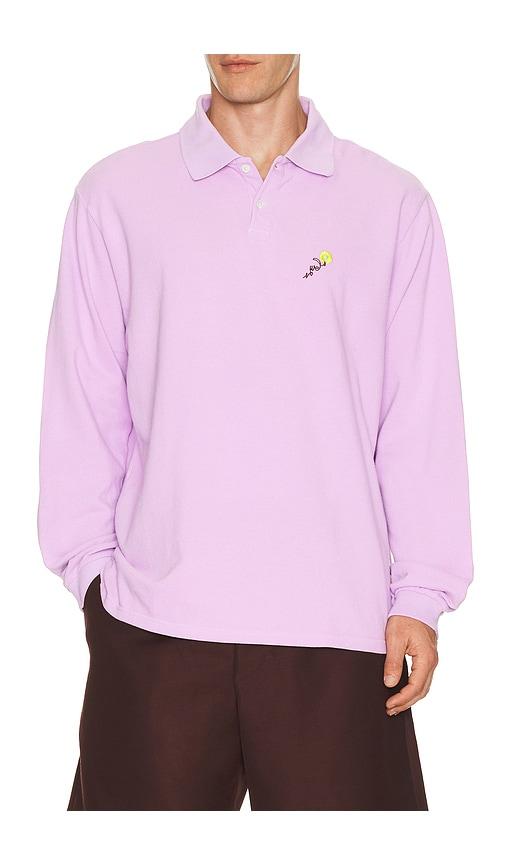 vowels Long Sleeve Pique Polo in Lavender by VOWELS
