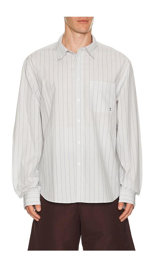 vowels Long Sleeve Striped Button Down Shirt in Grey by VOWELS
