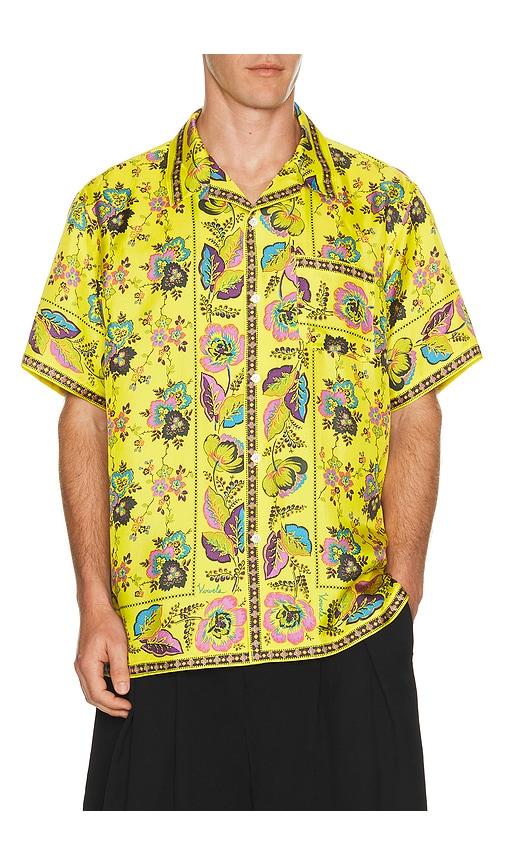 vowels Short Sleeve Silk Shirt in Yellow by VOWELS
