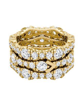 V 3 Row Pave Ring in 14K Gold by VRAI
