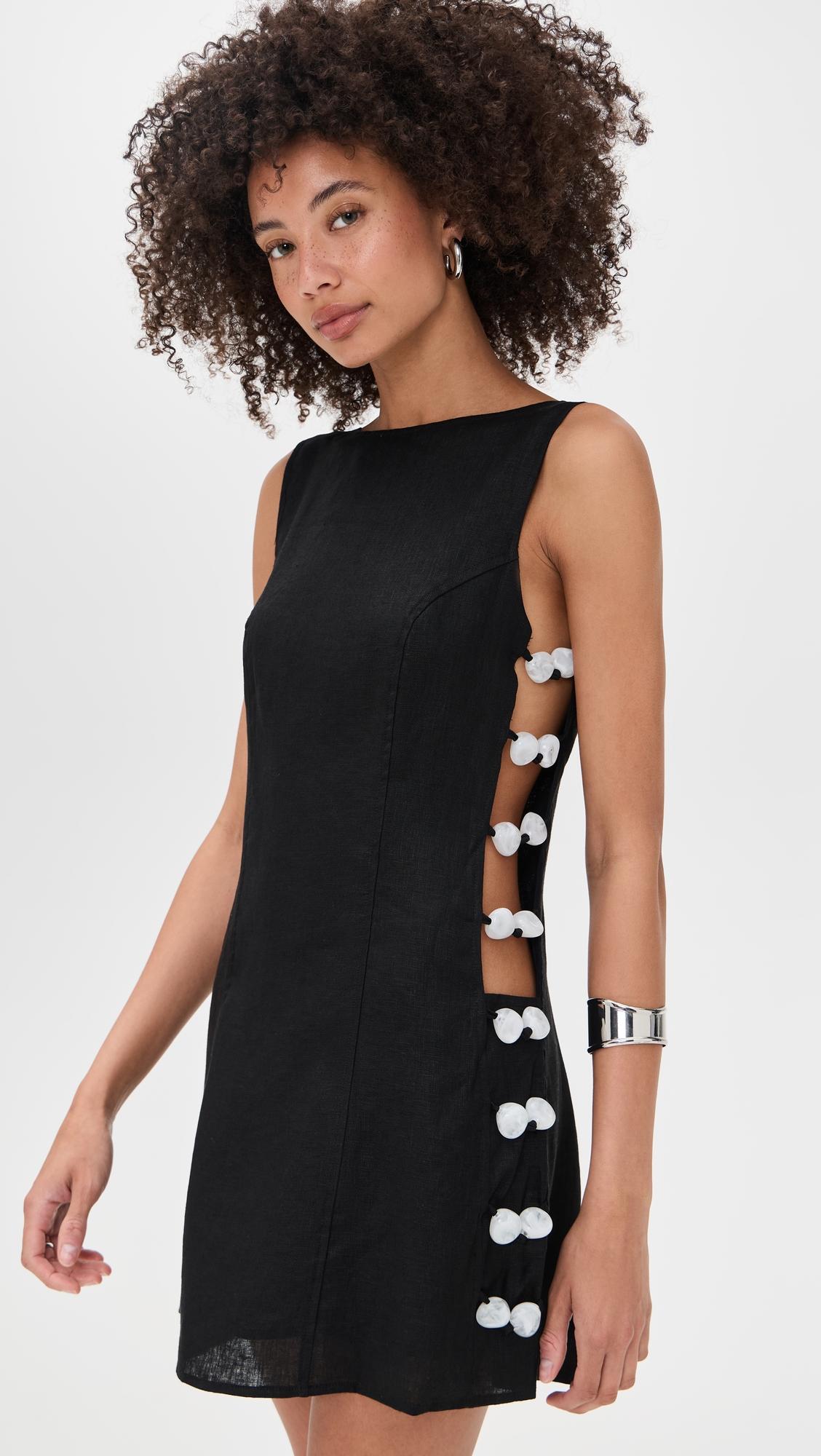 Tia Linen Mini Dress Black by VRG GRL