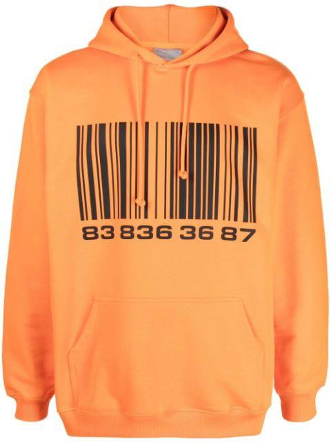 barcode-print cotton hoodie by VTMNTS