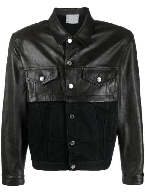 contrasting leather-block denim jacket by VTMNTS