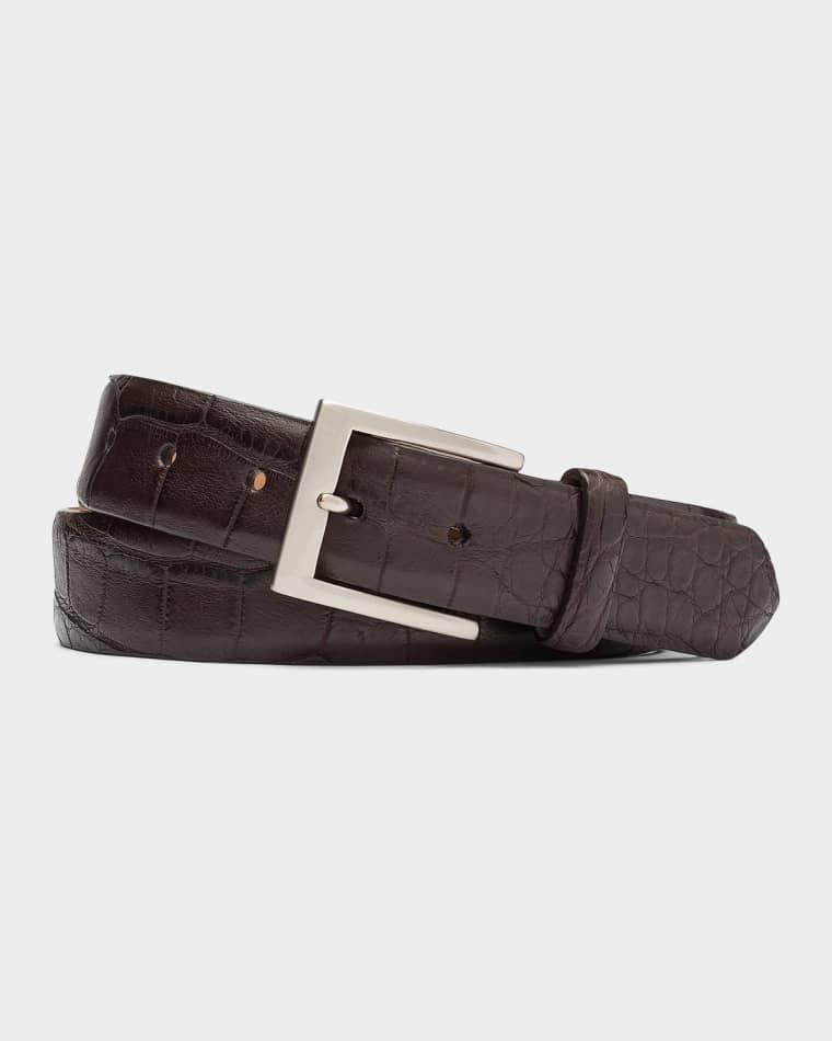 Men's Alligator Belt with Brushed Nickel Buckle by W. KLEINBERG