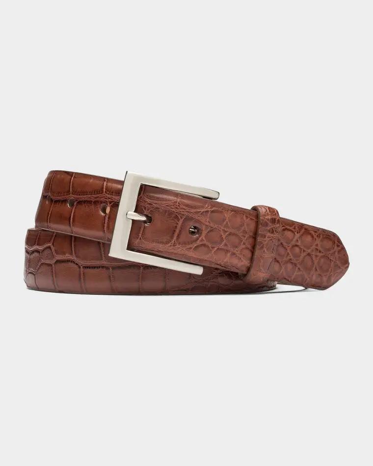 Men's Alligator Belt with Brushed Nickel Buckle by W. KLEINBERG
