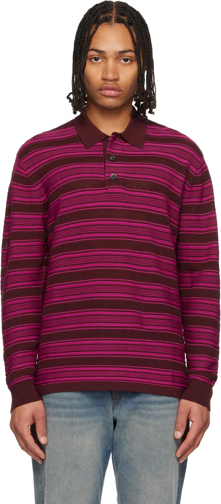 Burgundy & Pink 'The Billie Knit' Polo by WALES BONNER