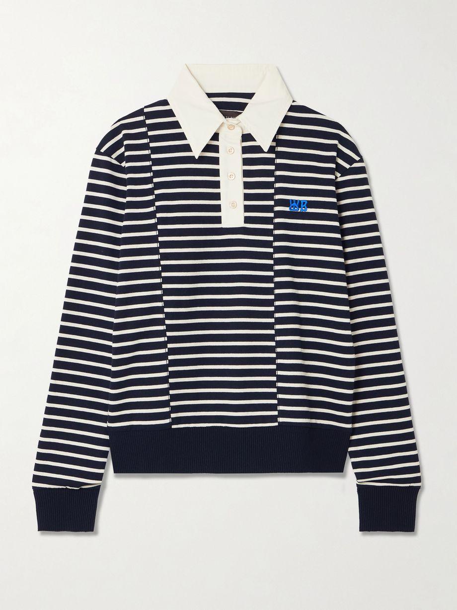 Reflect embroidered stretch cotton poplin-trimmed striped cotton-jersey polo shirt by WALES BONNER