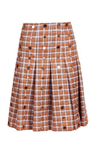 Sitar Mirror-Embellished Pleated Wool-Blend Plaid Midi Skirt by WALES BONNER