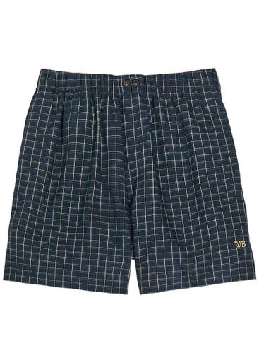 Sunday logo checked stretch-linen shorts by WALES BONNER
