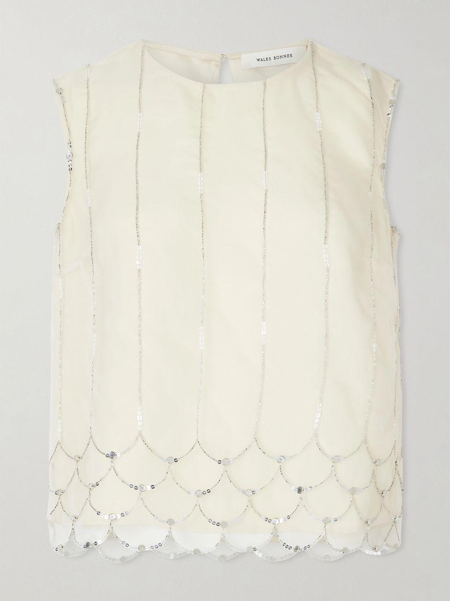 Triumph embellished silk-organza top by WALES BONNER