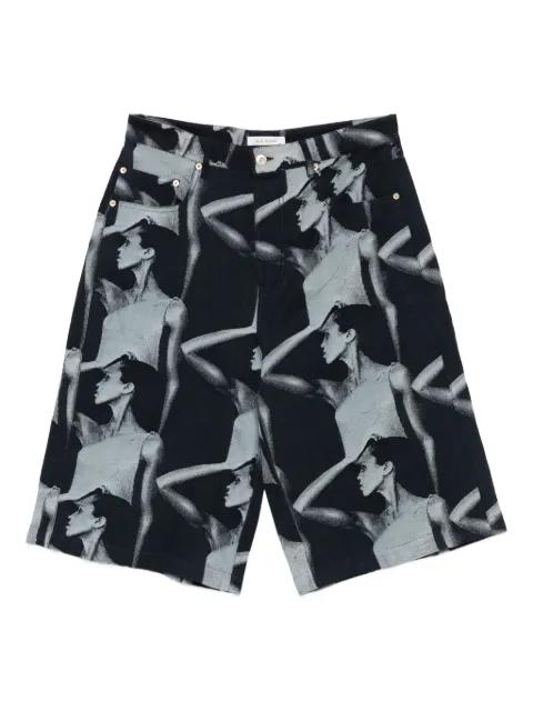 graphic-print denim shorts by WALES BONNER