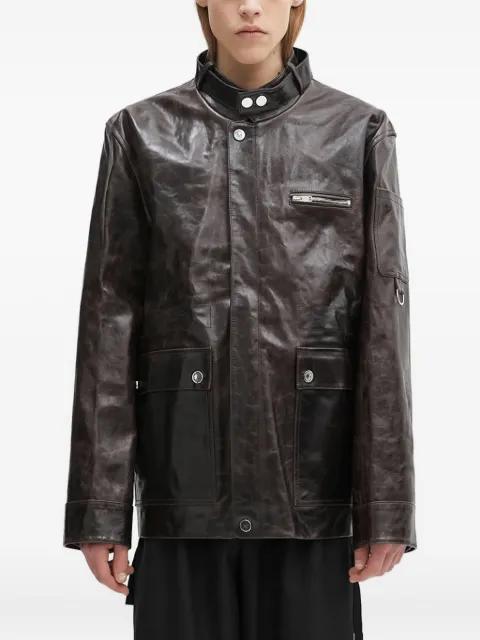 snap-fastening flap-pockets leather jacket by WALES BONNER