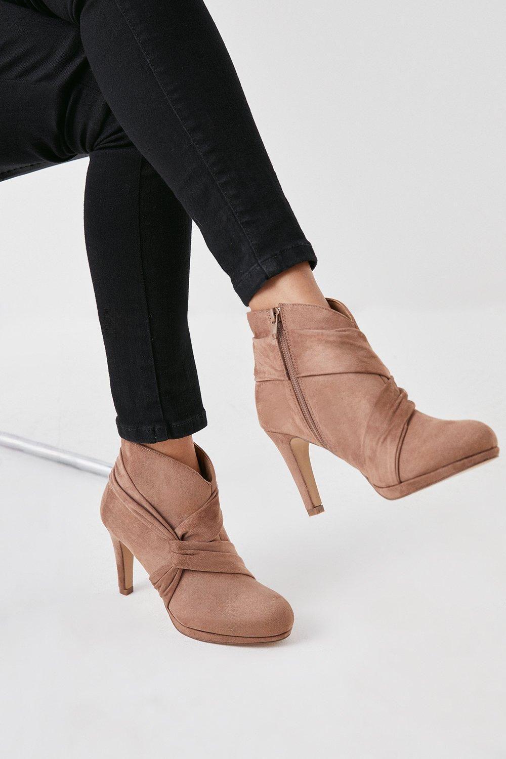 Aubrey Faux Suede Side Twist High Heel Platform Shoe Boots by WALLIS